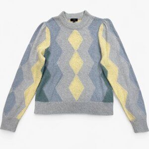 J. Crew Women's Argyle Alpaca Wool Blend Sweater Yellow Blue Size Medium